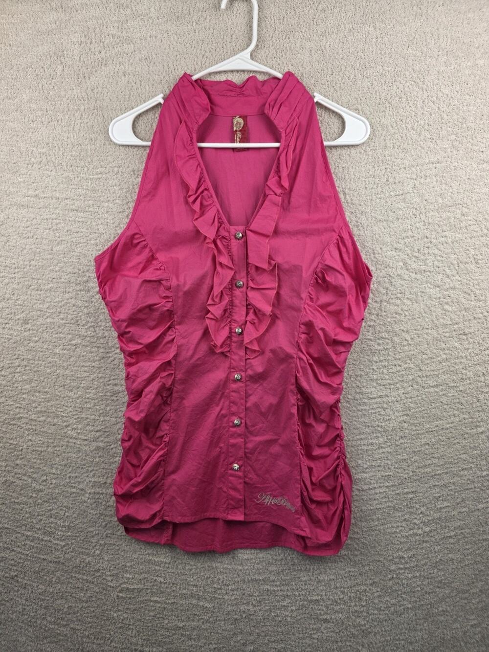 Apple Bottom Women's Hot Pink Sleeveless Ruffled Button-Down Blouse Size XL